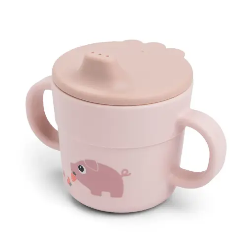 [551286] Done by Deer | Drinkbeker Tiny Farm Met Handvaten en Drinktuit Powder Roze