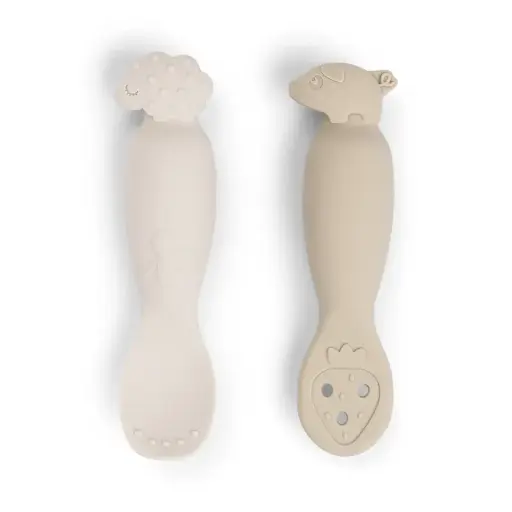 [551636] Done By Deer | Lepel Tiny Farm Sand Learning Spoon Ecru 2-pack