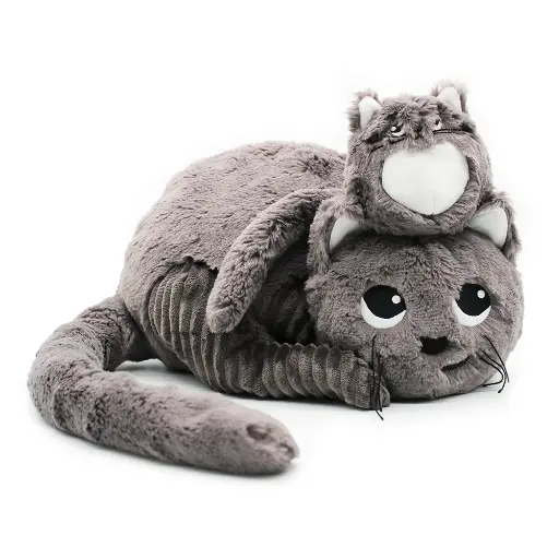 [552027] Les Ptipotos | Knuffel Pluche Miaou The Cat Mama & Baby Grijs