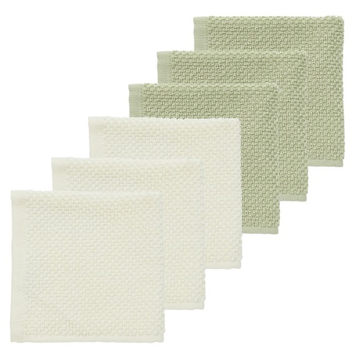 [552109] Meyco | Tetra Doek Popcorn Natural/Soft Olive Badstof 30x30cm 6-pack