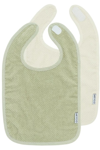 [552111] Meyco | Slabbetje Popcorn Natural/Soft Olive Badstof 2-pack