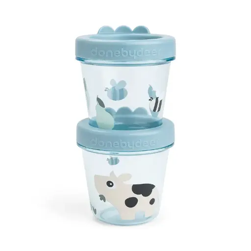 [552324] Done By Deer | Bewaarpotje Tiny Farm Blue Baby Food Container 150ml 2-pack