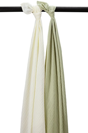 [552672] Meyco | Tetra Doek Swaddles Pre-washed Natural/Soft Olive 120x120cm 2-pack