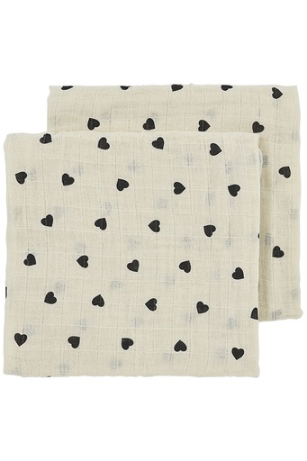 [553251] Meyco | Tetra Doek Sweet Heart Pre-Washed Hydrofiele Doeken Soft Sand/Black 70x70cm 2-pack