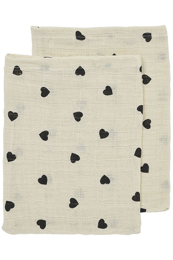 [553252] Meyco | Washandje Sweet Heart Pre-Washed Hydrofiel Soft Sand/Black 20x17cm 