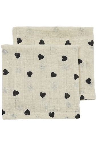 [553263] Meyco | Monddoek Sweet Heart Pre-Washed Hydrofiel Soft Sand/Black 30x30cm 2-pack