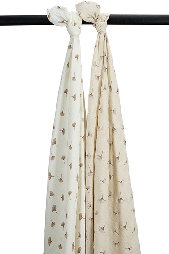 [553265] Meyco | Tetra Doek Ginkgo Pre-Washed Hydrofiel   Offwhite/Soft Sand 120x120cm