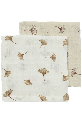 [553268] Meyco | Monddoekjes Ginkgo Pre-Washed Hydrofiel Offwhite/Soft Sand 30x30cm 2-pack