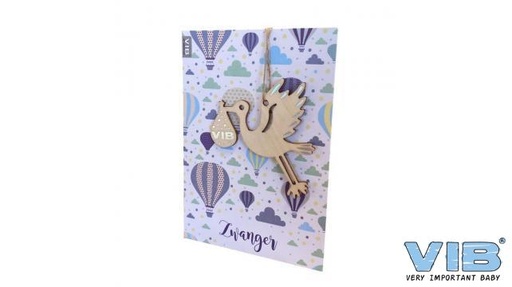 [553888] VIB | Wenskaart Zwanger Hanger Hout Ooievaar