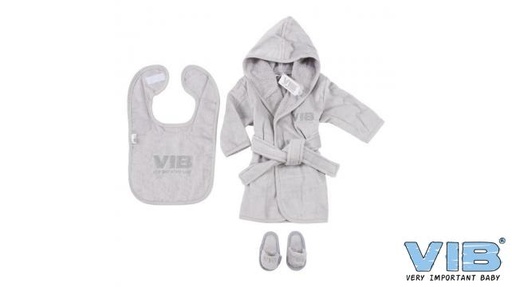 [553916] VIB | Giftset VIB Badjas M62-68/Slabbetje/Slippers Grijs/Zilver 