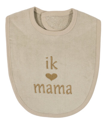 [556560] PetitVillain | Slabbetje Ik Hou Van Mama Badstof Zand 25x34cm