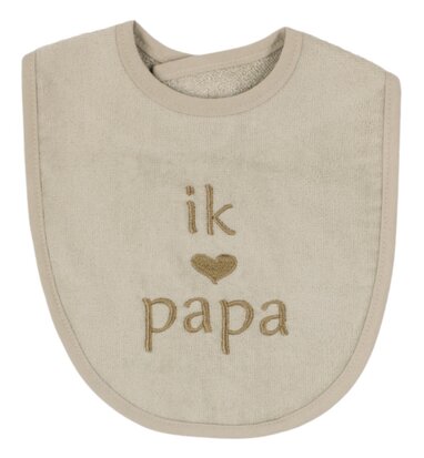 [556593] PetitVillain | Slabbetje Ik Hou Van Papa Badstof Zand 25x34cm
