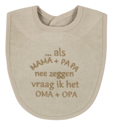 [556598] PetitVillain | Slabbetje Al Mama en Papa Nee Zeggen Badstof Zand 25x34cm