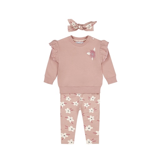 Dirkje | Outfit Girls Little Flower Babysuit + Headband Light Mauve 3-delig