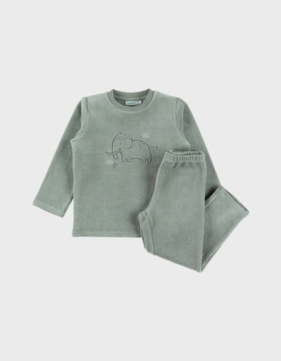Noukies | Pyjama Funny Mammouth Fluweel Groen 2-delig