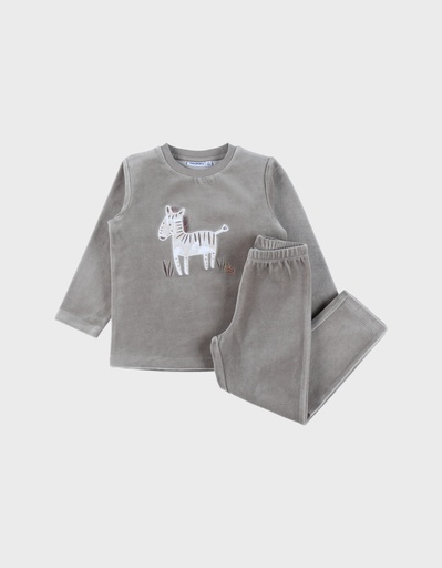 Noukies | Pyjama Sweet Zebra Fluweel Kaki 2-delig