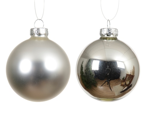 [559438] Kaemingk | Kerstbal Glas Mix Zilver Ø8cm 6-pack