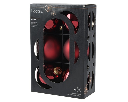 [559463] Kaemingk | Kerstbal Glas Mix Ossenbloed Rood Ø8cm 6-pack