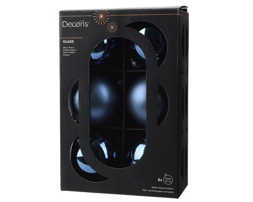[559477] Kaemingk | Kerstbal Glas Mix Nachtblauw Ø8cm 6-pack