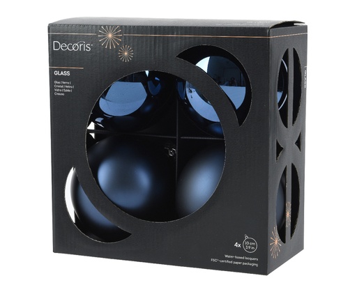 [559484] Kaemingk | Kerstbal Glas Mix Nachtblauw Ø10cm 4-pack