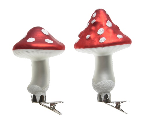 [559504] Kaemingk | Kerstbal Glas Paddenstoel op Clip Rood/Wit