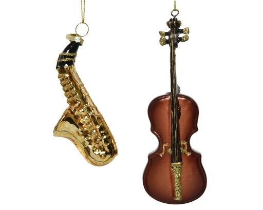 [559505] Kaemingk | Kerstbal Glas Assortiment Viool/Saxofoon 