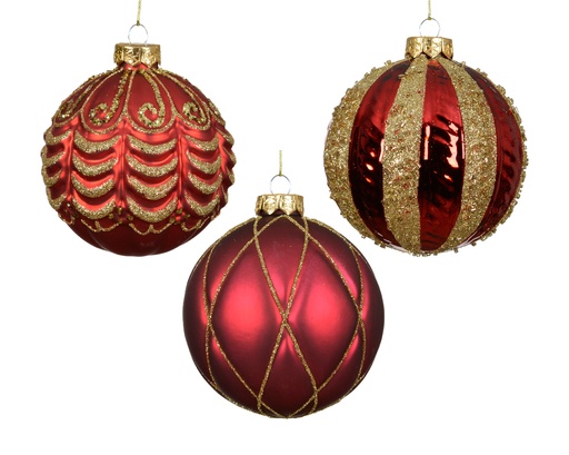 [559598] Kaemingk | Kerstbal Glas Assortiment Rood/Goud Ø10cm