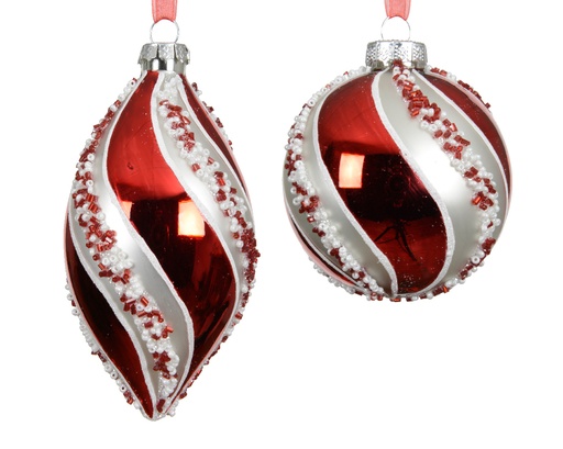 [559599] Kaemingk | Kerstbal Glas Assortiment Rood/Zilver Ø8cm