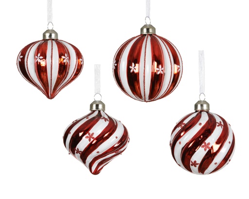 [559608] Kaemingk | Kerstbal Glas Assortiment Rood/Wit Ø8cm