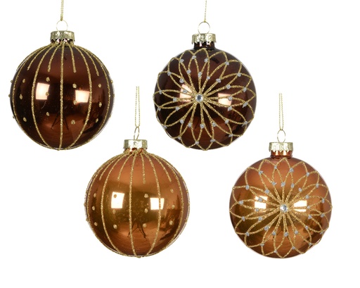 [559642] Kaemingk | Kerstbal Glas Assortiment Bruin/Geel/Goud Ø8cm