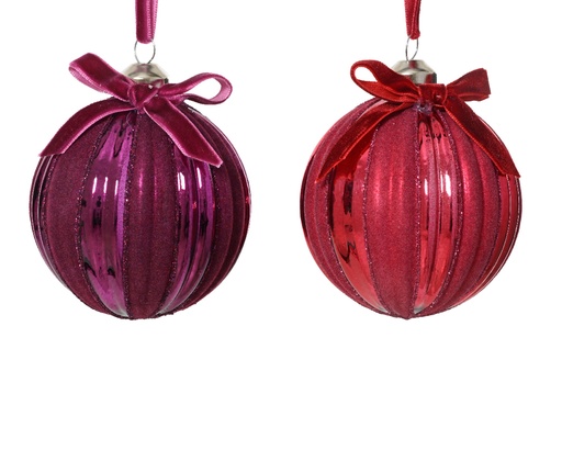 [559656] Kaemingk | Kerstbal Glas Assortiment Rood/Paars Ø8cm