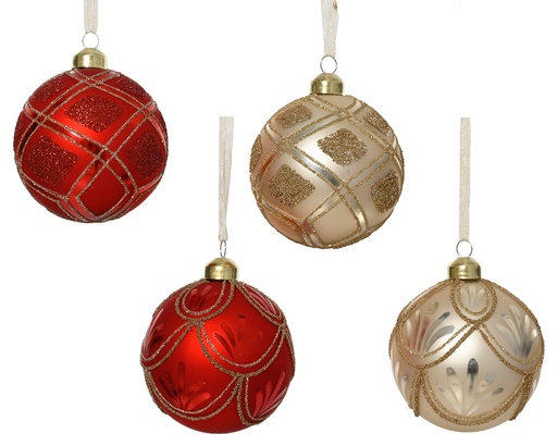 [559670] Kaemingk | Kerstbal Glas Assortiment Wit/Ecru/Goud Ø8cm