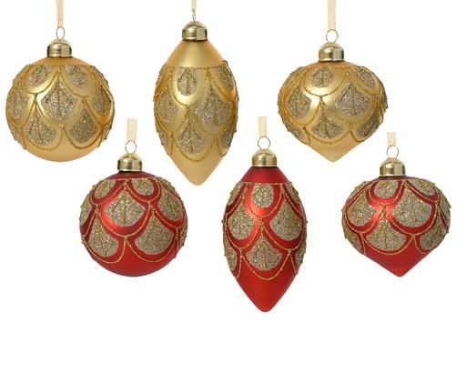 [559679] Kaemingk | Kerstbal Glas Assortiment Rood/Goud Ø8cm