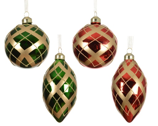[559738] Kaemingk | Kerstbal Glas Assortiment Groen/Rood/Goud Ø8cm