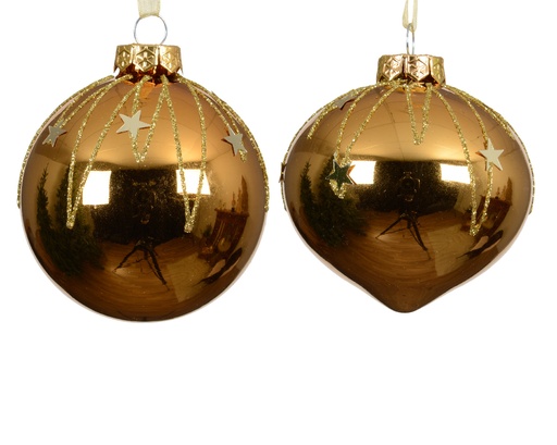 [559754] Kaemingk | Kerstbal Glas Assortiment Goud/Sterren Ø8cm