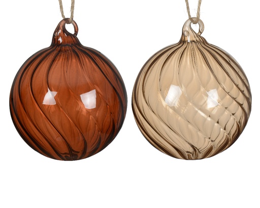 [559755] Kaemingk | Kerstbal Glas Assortiment Bruin/Ecru Ø10cm