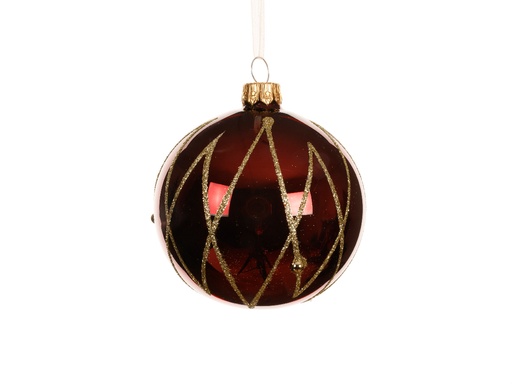 [559823] Kaemingk | Kerstbal Glas Ossenbloed Rood/Goud Ø8cm