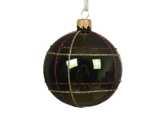 [559832] Kaemingk | Kerstbal Glas Dennengroen/Goud Ø8cm