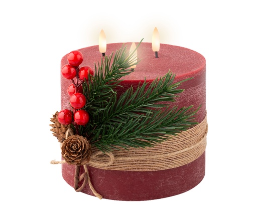 [560516] Lumineo | Verlichting Kaars Led Bewegende Vlammen Dennentak/Hulst/Dennenappel Rood Batterij (niet inbegrepen)