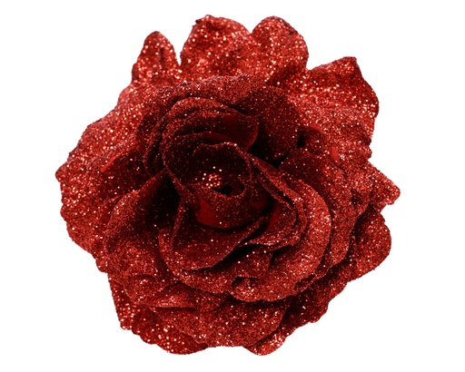 [560601] Kaemingk | Kerstfiguur Roos op Clip Rood Glitter Ø12cm