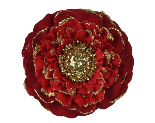 [560614] Kaemingk | Kerstfiguur Bloem Polyester Rood/Goud Ø10cm