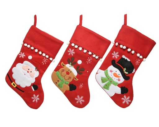 [560661] Kaemingk | Kerstkous Assortiment Kerstman/Rendier/ Sneeuwman Rood/Wit 25cm x 40cm