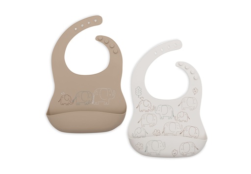 [561221] Jollein | Slabbetje Elephant Tales Siliconen Bruin/Ecru 2-pack