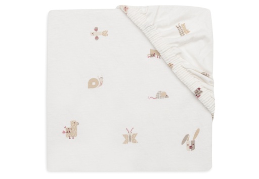 [561453] Jollein | Hoeslaken Animal Friends Jersey Wit 70/75x140/150cm