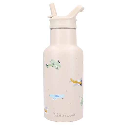[561524] Kidzroom | Drinkfles Small Talk All Over Vliegtuig Ecru 350ml