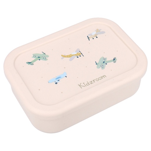 [561532] Kidzroom | Brooddoos Small Talk All Over Vliegtuig Silicone Ecru 6x17x12cm
