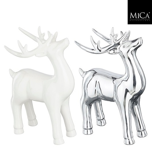 [561722] Mica | Beeld Rendier Zilver/Wit Assortiment  18,5x9,5x29cm 