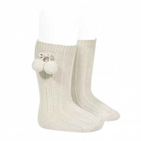 Condor | Kousen Rib met Pompon Kniekous Linen