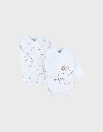 Noukies | Body Funny Mammouth Lange Mouw Crossover Wit 2-pack