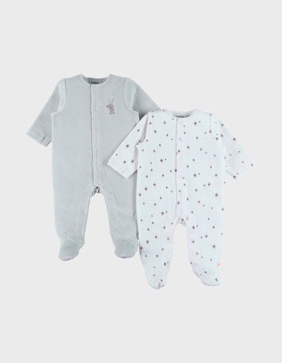 Noukies | Pyjama Fancy Fox Velours Konijn Aqua/Wit 2-pack
